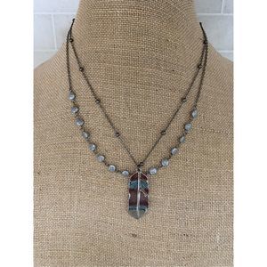 Black Chain with Beads and Silver Leaf  Pendant Fashion Jewelry Necklace #garden